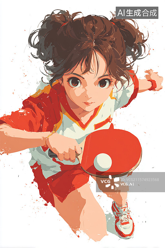【AI数字艺术】扎着头发的女运动员，穿着运动服打乒乓球，为国争光图片素材