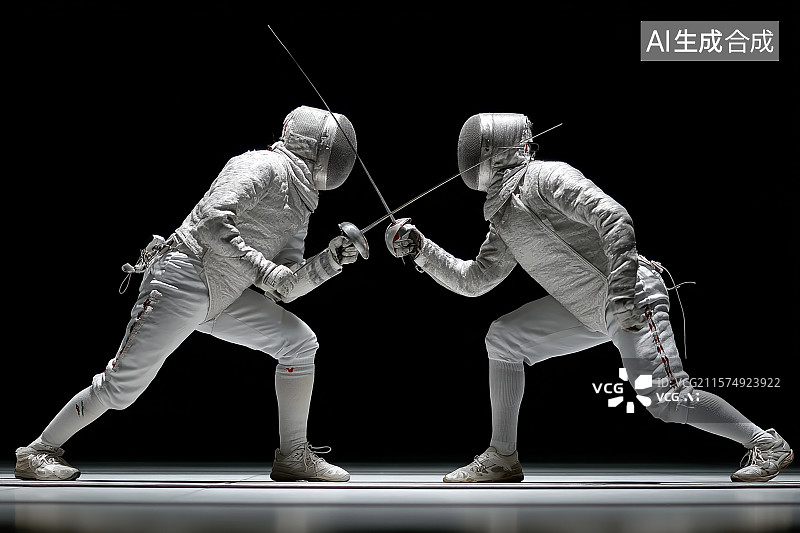 【AI数字艺术】击剑台上正在准备比赛的击剑运动员图片素材