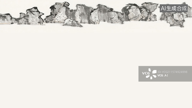 【AI数字艺术】复古中国风水墨画居上背景一排连绵延续的太湖石假山石林地质公园新国风中式园林古典庭院造景房地产景观设计图片素材