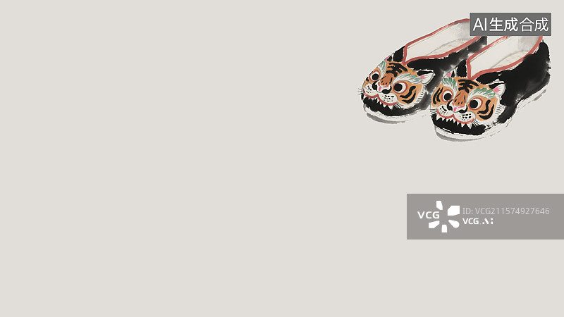 【AI数字艺术】虎头鞋水墨画背景右上图片素材