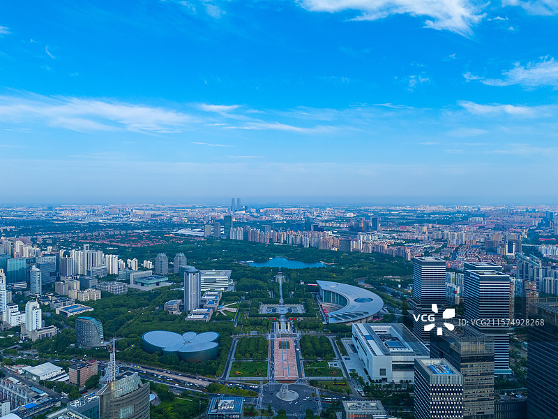 航拍上海浦东世纪大道建筑风光图片素材