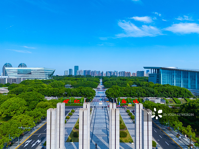 航拍上海浦东世纪大道建筑风光图片素材