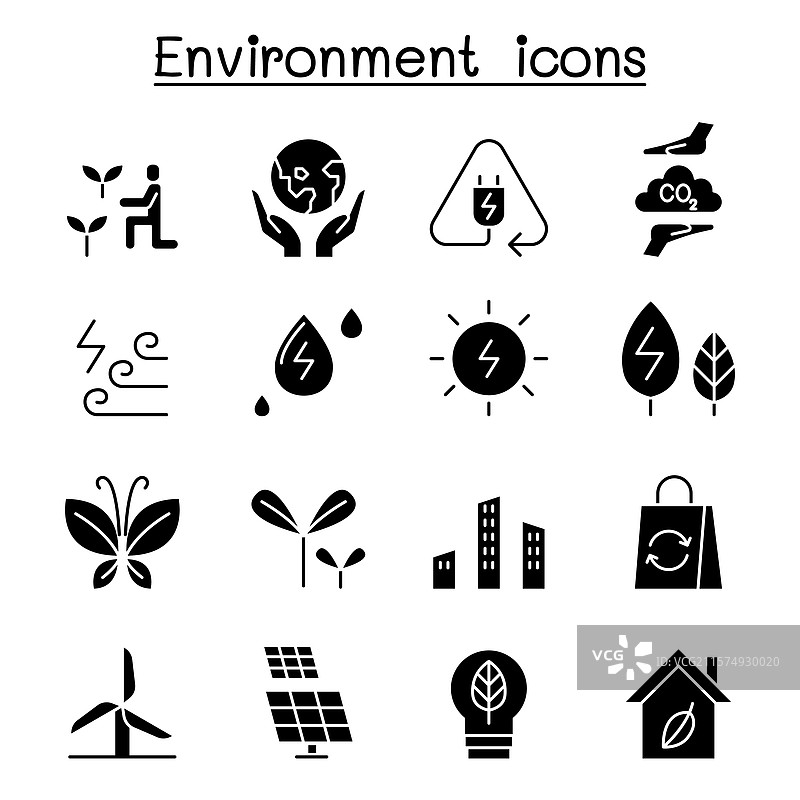 环境与生态图标集，采用图形风格设计图片素材