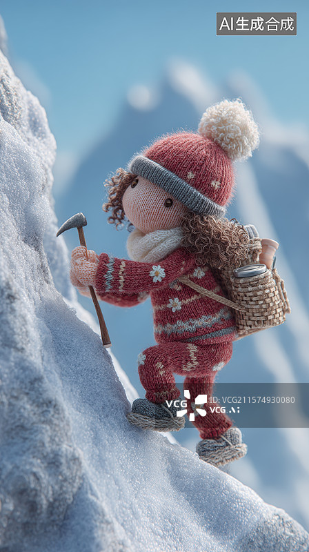 【AI数字艺术】雪地攀爬的小女孩图片素材
