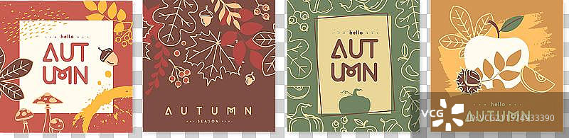 一套复古线条艺术风格的秋季封面或贺卡图片素材