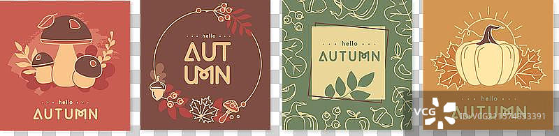 复古线条艺术秋季封面或卡片系列图片素材