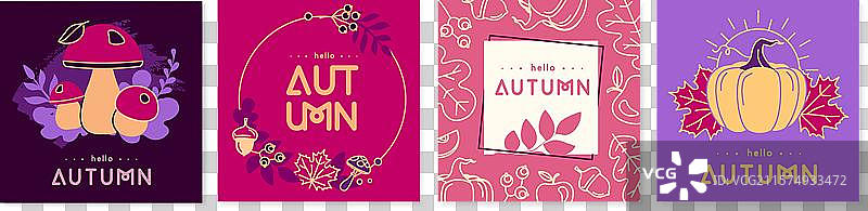 一套复古线条艺术风格的秋季封面或贺卡图片素材