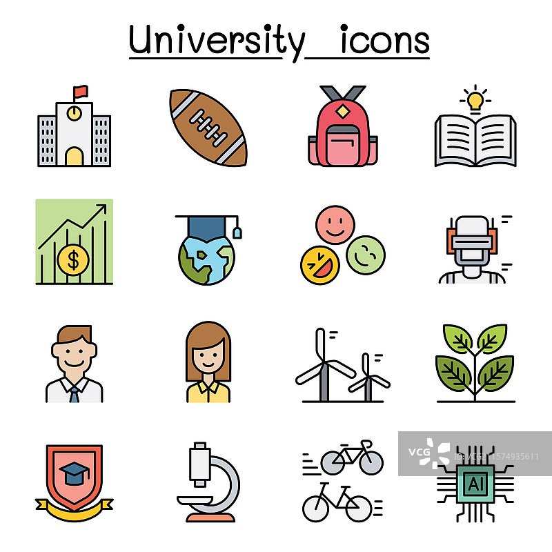 大学学院学校图标彩色线条套件图片素材