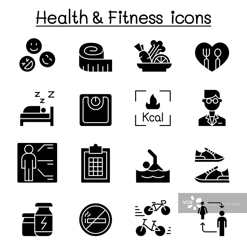 健康健身饮食图标集（图形风格）图片素材
