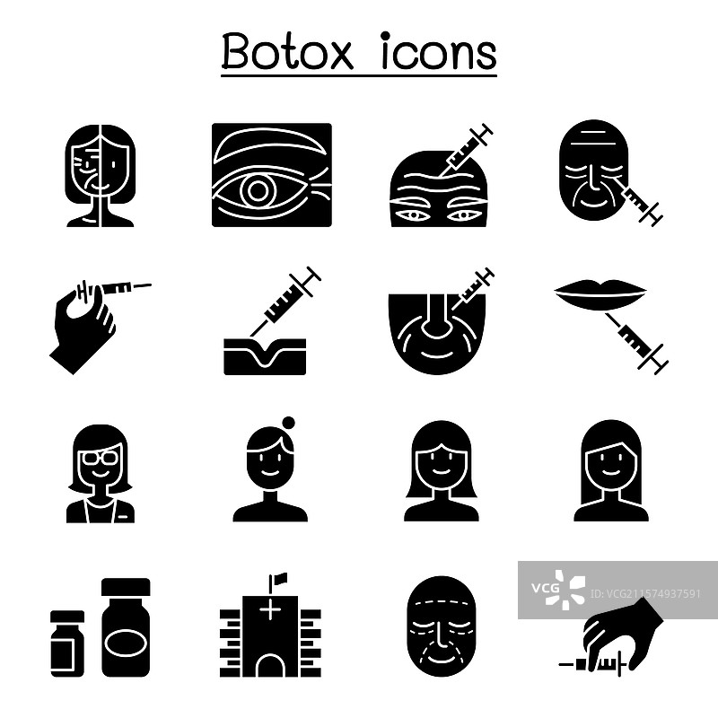 肉毒杆菌抗衰老图标集（图形风格）图片素材
