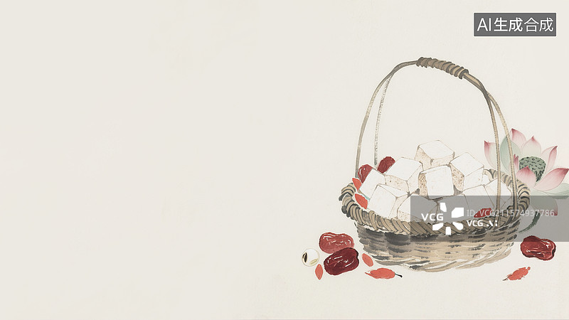 【AI数字艺术】水墨画茯苓养生背景居右图片素材