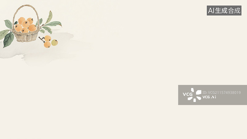 【AI数字艺术】水墨画枇杷满篮背景左上图片素材