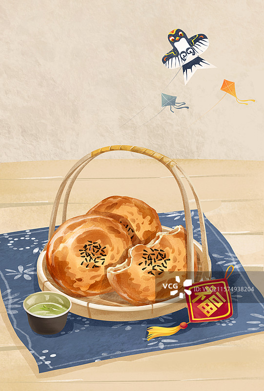 山东省潍坊肉火烧 鲁菜 山东特色小吃美食插画图片素材