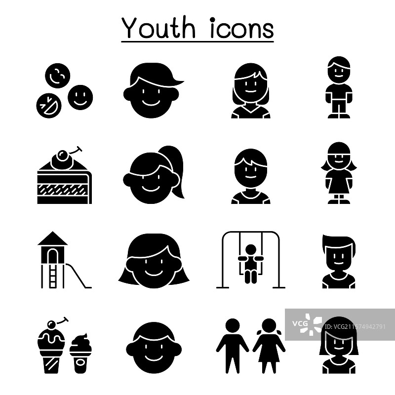 青年图标集（图形风格）图片素材
