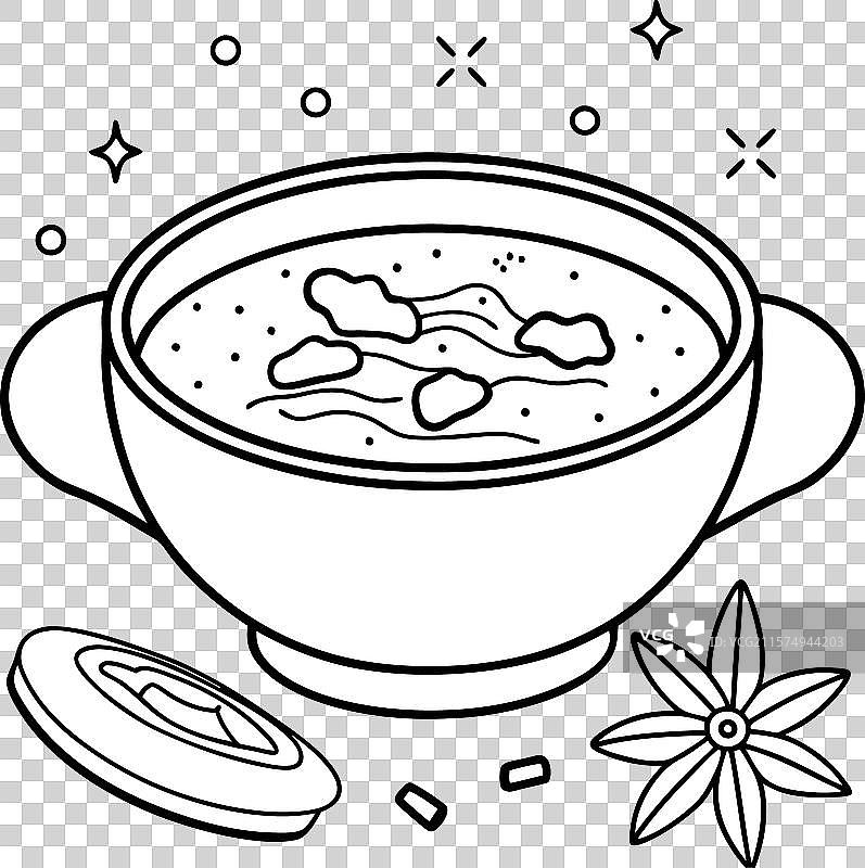 一碗加了火腿的丰盛烤土豆汤图片素材