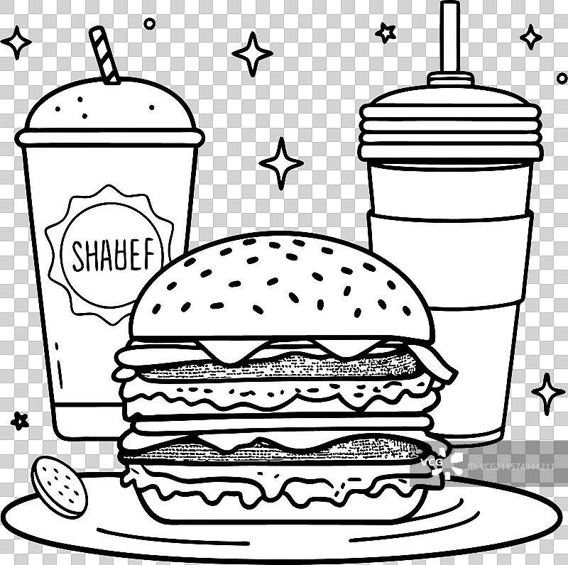 新鲜的双层芝士汉堡和奶昔图片素材