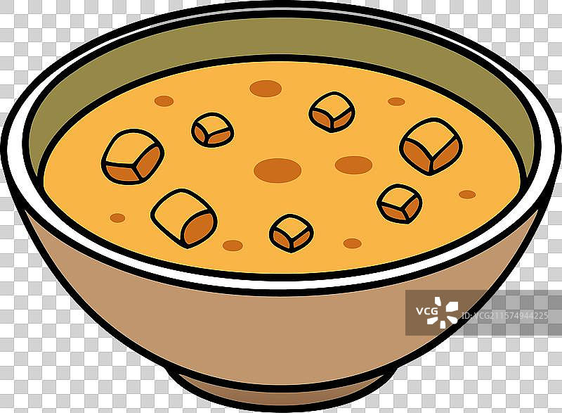 奶油扁豆汤配烤面包丁和肉块图片素材