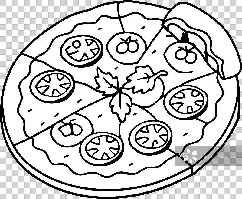 一块上面放有火腿、西红柿和菠菜的披萨图片素材