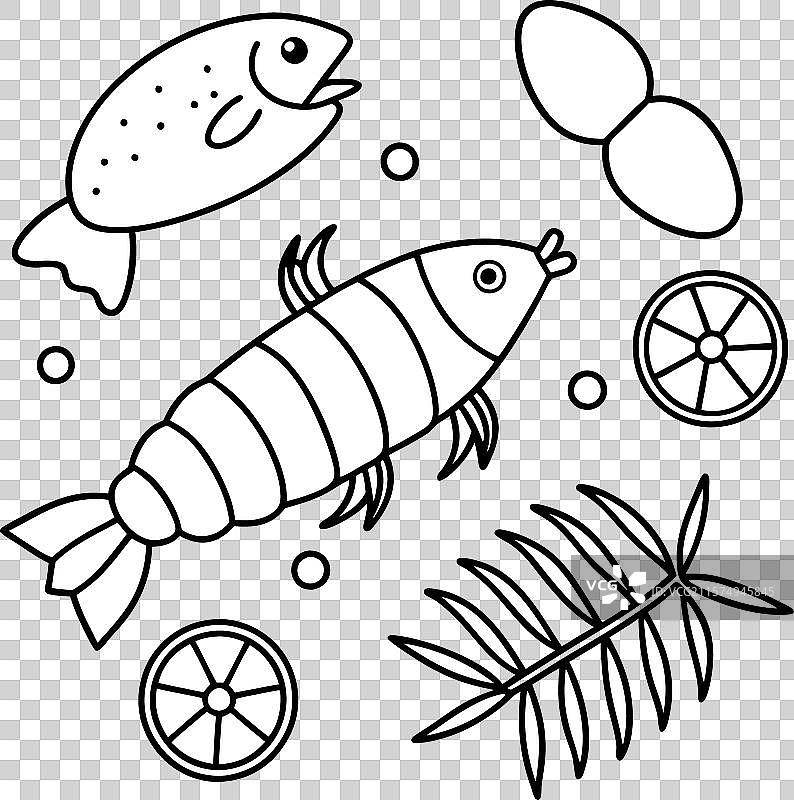 培根裹哈多克鱼配小龙虾尾和柠檬图片素材