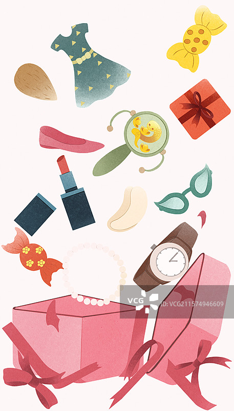 女神节三八妇女节年货节电商活动促销购物网购粉色礼盒礼物手绘插画图片素材