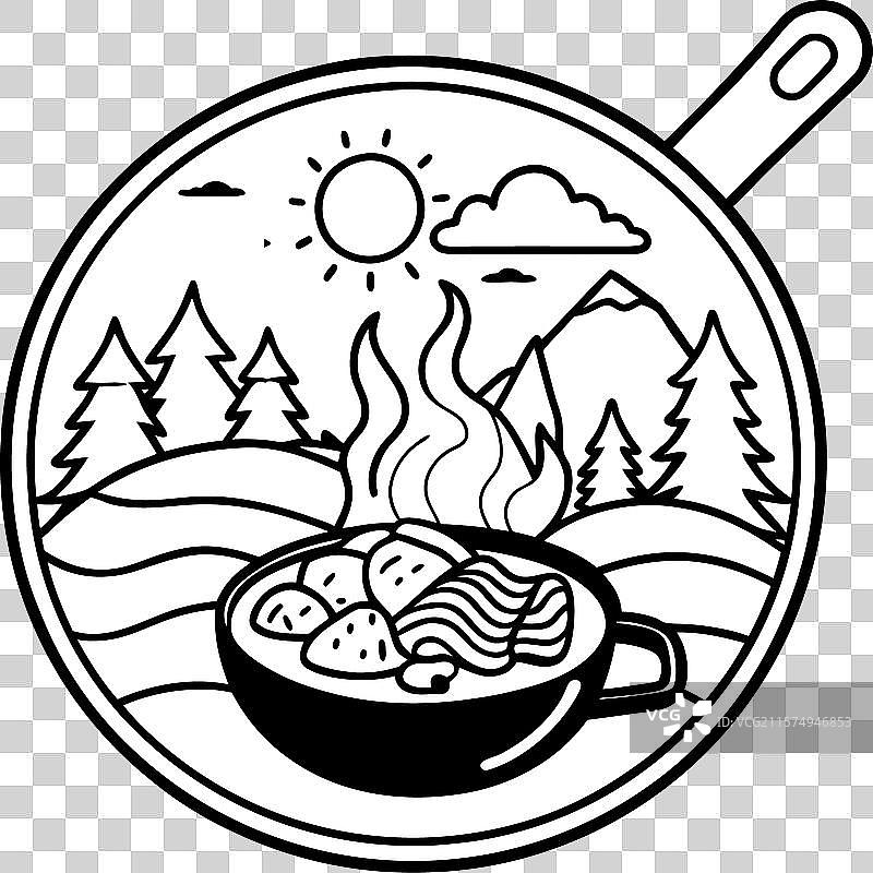 美味的露营早餐，包含鸡蛋和培根图片素材