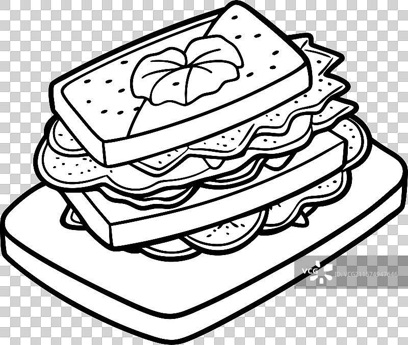 一份切成两半的火腿番茄生菜三明治图片素材