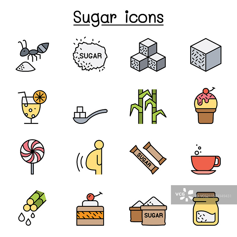 彩色线条风格的糖果图标集图片素材