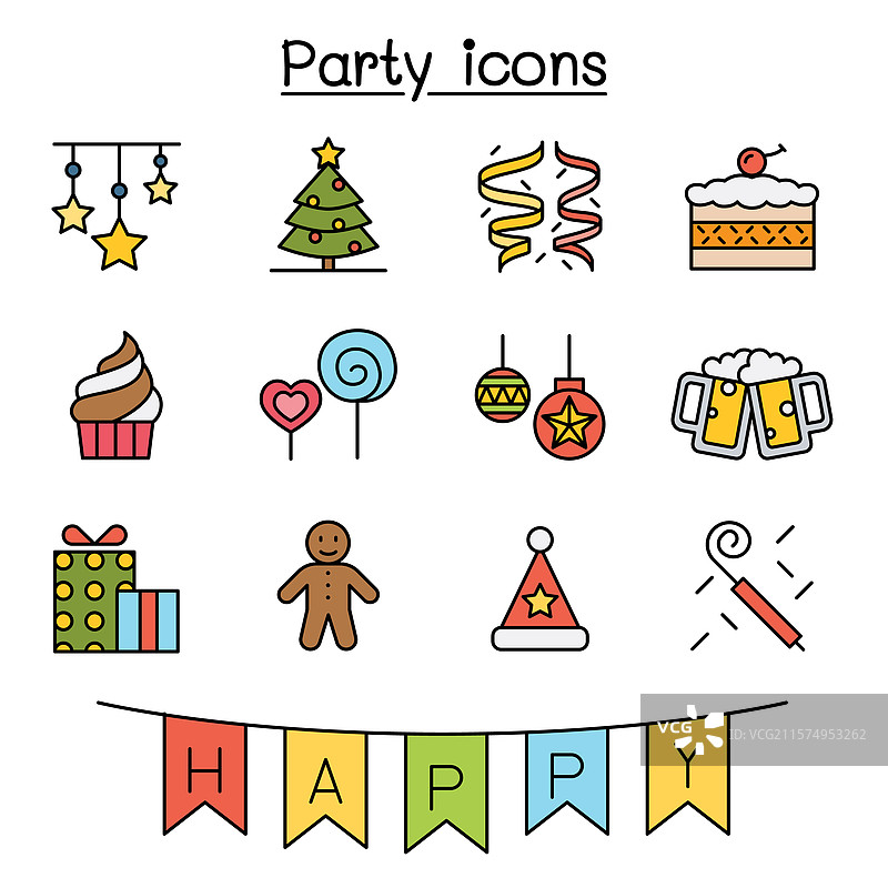 派对庆祝新年生日图标集图片素材