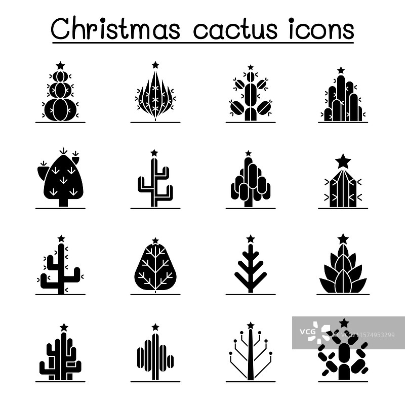 圣诞仙人掌图标集，采用图形风格设计图片素材