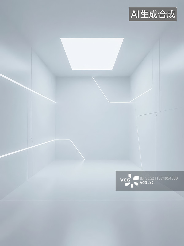 【AI数字艺术】简约白色空间与几何线条图片素材