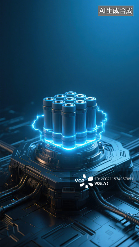 【AI数字艺术】3D三维新能源智能芯片与科技电池组能源储存装置创意图图片素材