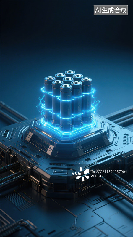【AI数字艺术】3D三维新能源智能芯片与科技电池组能源储存装置创意图图片素材
