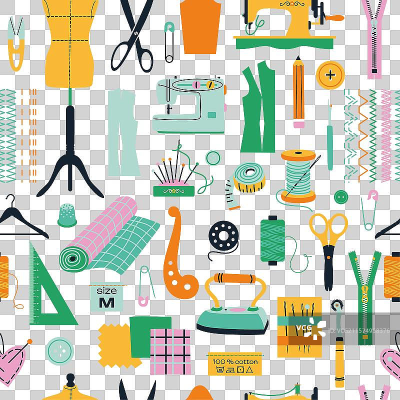 缝纫工具图标的无缝图案裁缝手图片素材