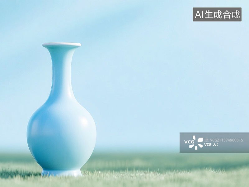 【AI数字艺术】宋代汝瓷汝窑陶瓷花瓶式样 极简简洁简约大气大方款式 天青色浅蓝色冷色调 开片裂纹写实摄影风格特写背景图片素材