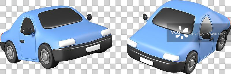 蓝色逼真的汽车在不同位置展示图片素材