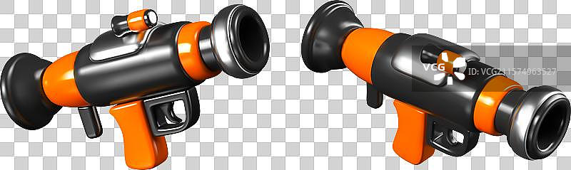 卡通风格的3D火箭筒与动态反应手图片素材