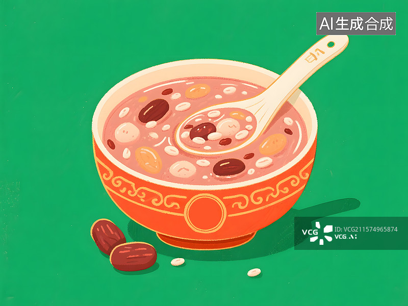【AI数字艺术】暖心甜品腊八粥手绘插画图片素材