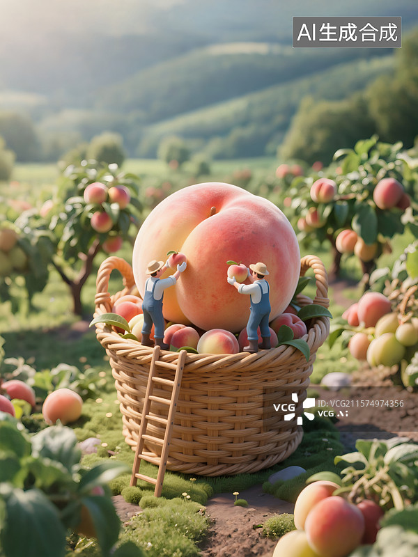 【AI数字艺术】3D采摘桃子图片素材