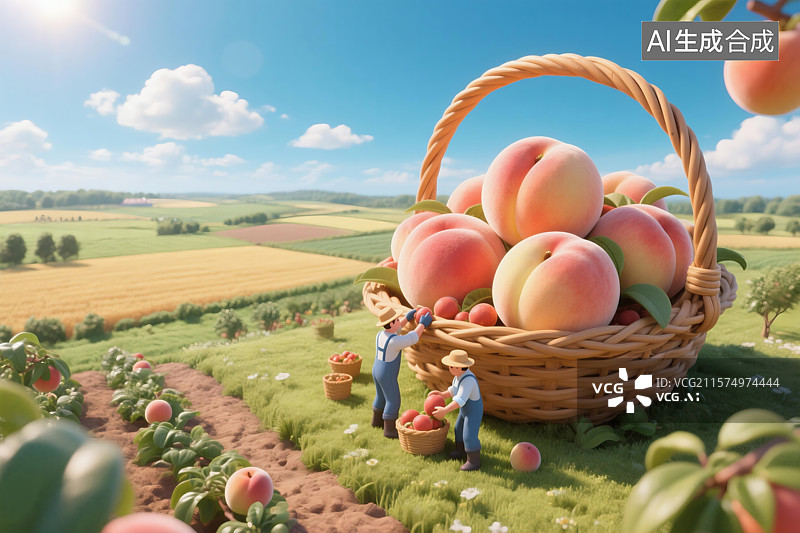 【AI数字艺术】3D采摘桃子图片素材