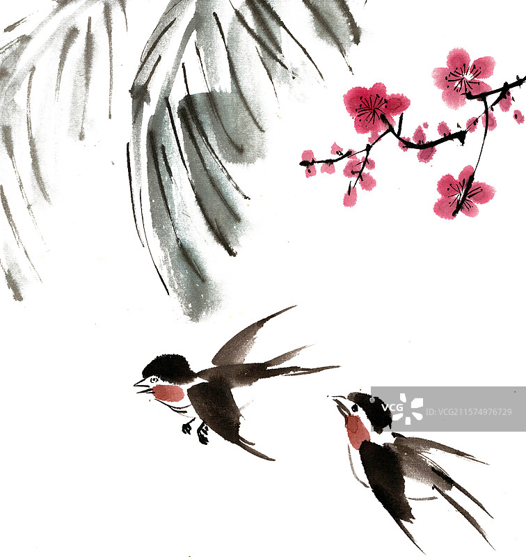 芭蕉叶下的飞燕图片素材