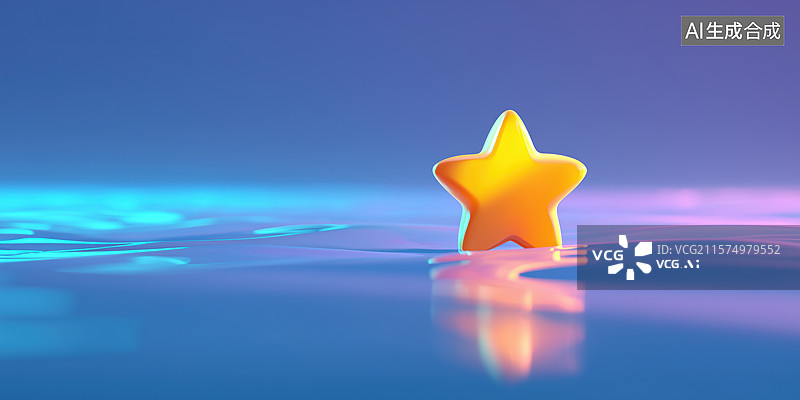 【AI数字艺术】蓝色平面可爱的黄色五星3D卡通立体背景插画图片素材