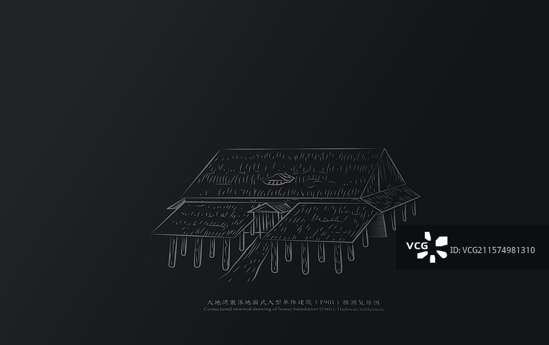 新石器时代民居模型，大地湾聚落建筑示意图图片素材