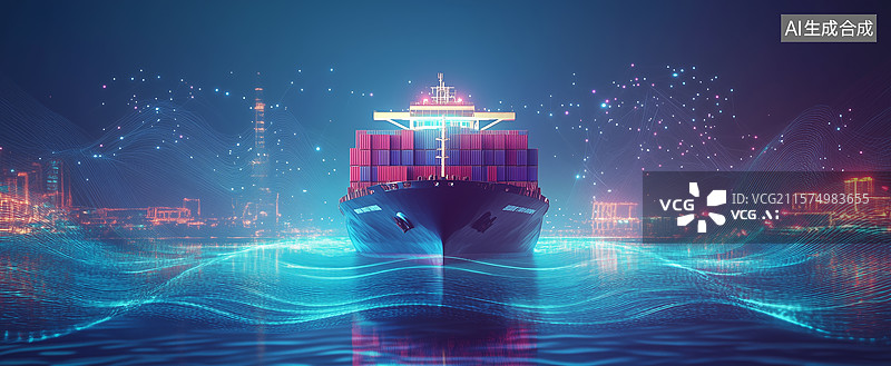 【AI数字艺术】未来科技港口的集装箱船图片素材