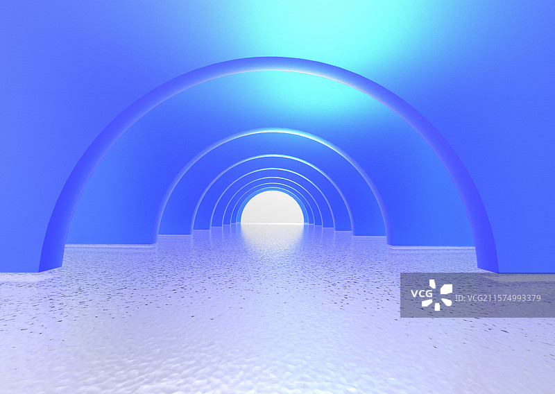 蓝色渐变的拱形通道图片素材