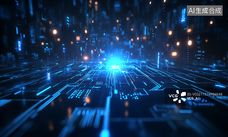【AI数字艺术】科技电路板的光芒图片素材