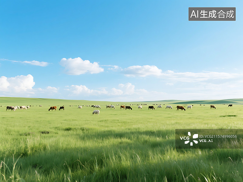 【AI数字艺术】广阔草原上的牛羊图片素材