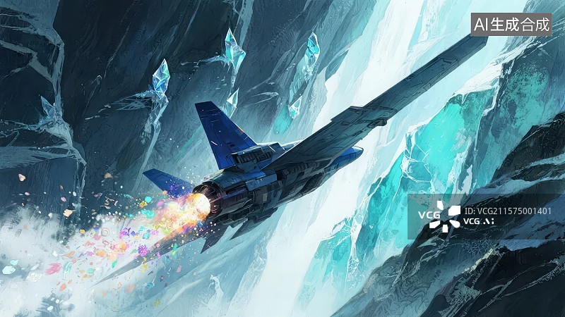 【AI数字艺术】未来战斗机穿越冰川图片素材