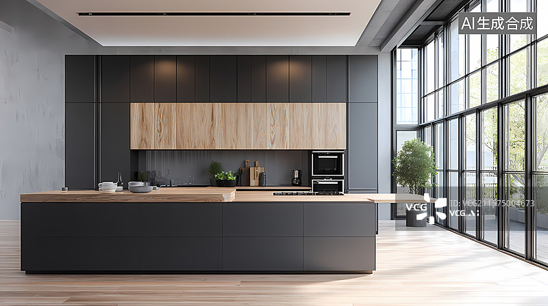 【AI数字艺术】现代风格开放式厨房图片素材