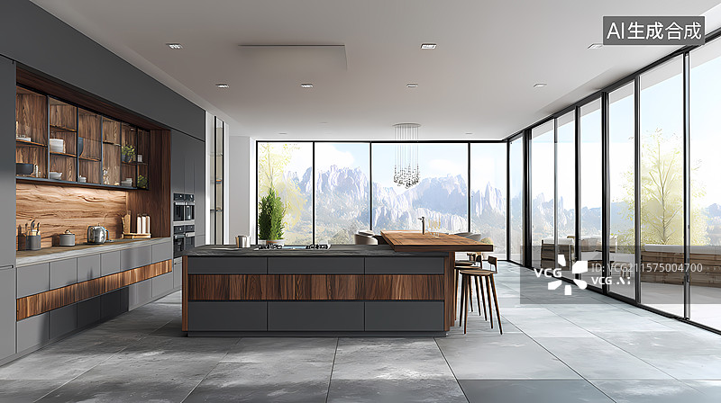 【AI数字艺术】现代风格开放式厨房图片素材