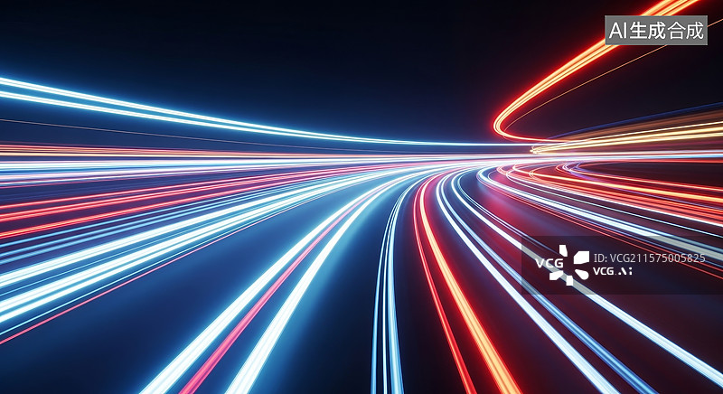 【AI数字艺术】数字隧道中的抽象速度线条图片素材